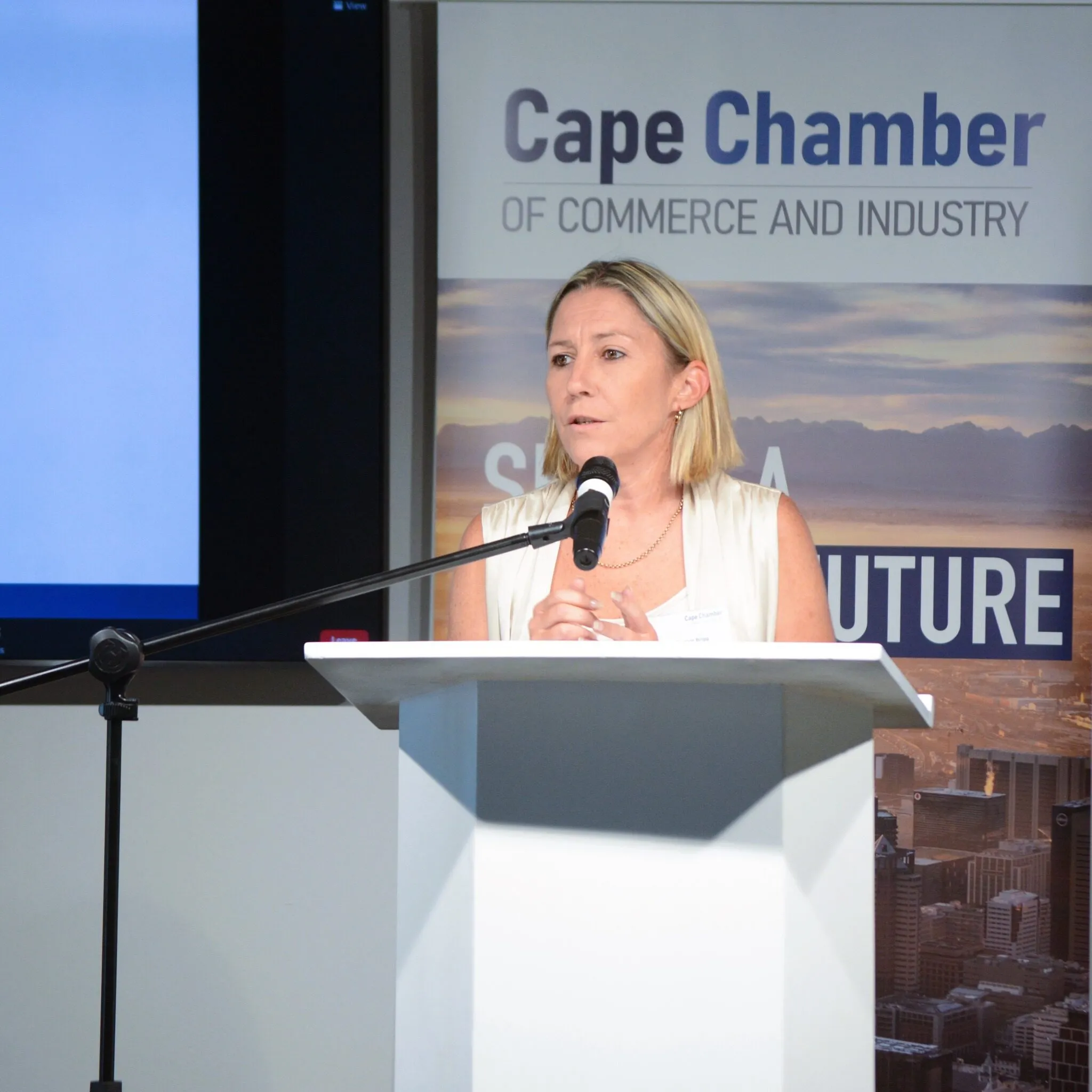 Speaking at a Cape Chamber event